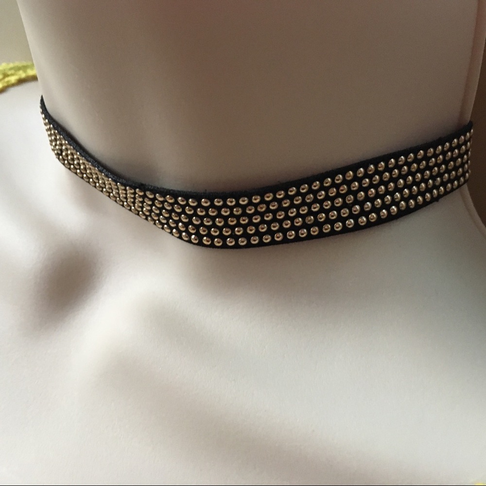 Zara Choker Necklace Black and Gold 15 Inches - Picture 3 of 7